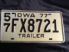 Vintage 1977 Iowa Trailer License Plate FX8721