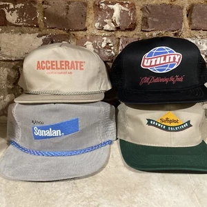 Hat Lot (4) Snapback Trucker, Farmer Simplot  Sonalan Mesh Rope Corduroy VTG NOS - Picture 1 of 5