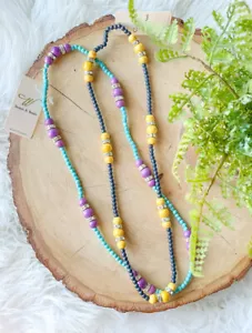 W Stones & Bead Chunky Yellow Gray Purple Blue Rhinestone Howlite Necklace Set 2 - Picture 1 of 4