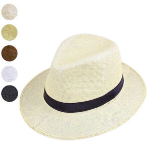 Mens Fedora Hat Trilby Summer Beach Sun Straw Hats Men Womens Panama Cap Brim