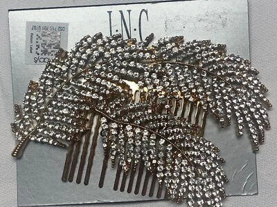 Wedding Hair Clip Side Comb-3”x 4” Embellished Metal Feather Design - NWT $35 - Image 1 of 4