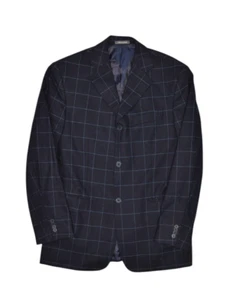 Loro Piana Blazer Mens 42 Navy Wool Windowpane Plaid Super 120 Tasmanian Italy - Picture 1 of 8