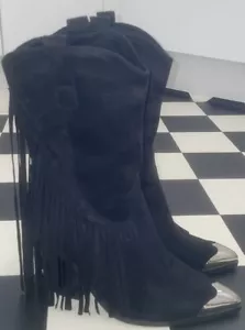 STIVALI DA DONNA NERI TAGLIA UK 7,5 FINTA PELLE SCAMOSCIATA TACCO 4 POLLICI BELO STAR - Foto 1 di 9