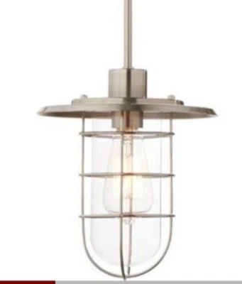 Lámpara colgante Hampton Bay enjaulada junto al agua níquel cepillado transparente 10,5" x 9" nueva Foto 1 de 4