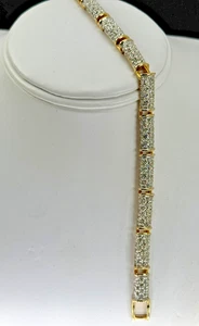 "Brazalete de eslabones estilo tenis cristal transparente color oro Swaroski plata 925 6,5""" - Imagen 1 de 7
