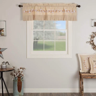 Cortina de janela Chambray bordada Valance algodão com babados 16x61 - Imagem 1 de 4