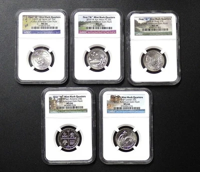 2019-W Lowell, War, Missions, American Memorial, River Quarters 5 Coins NGC MS66 - Image 1 of 4