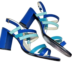 Vintage Nine West Chunky Strappy Sandals Blue Aqua Light Blue Size 8 Med - Picture 1 of 24