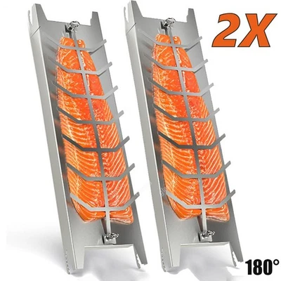 2X Flammlachsbrett 58cm Flammlachshalter mit sehr stabilen Halterungen Edelstahl - Bild 1 von 4