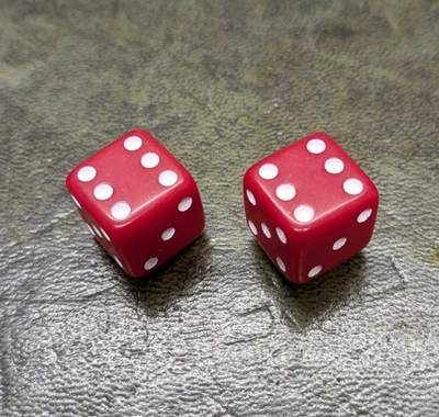 pair of dice dust caps in red schrader valve (car type) MTB BMX CAR - Image 1 of 2