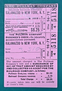 VINTAGE RAILROAD TICKET: 1928 THE PULLMAN CO. - Sleeping Car Ticket - Kalamazoo - Picture 1 of 2