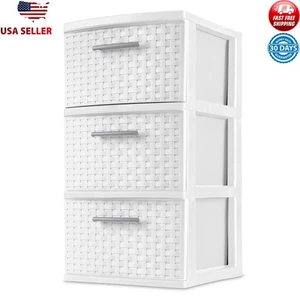 3 Drawer Plastic Storage Tower Stylish Weave Pattern White 15" X 12.6" X 24" - Picture 1 of 3