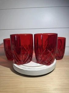 Marquis by Waterford Brookside Ruby Red Old Fashioned Glass 4 Tumbler Crystal - Picture 1 of 5