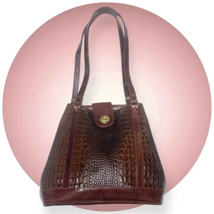 Borsa a tracolla vintage Brahmin toscana in pelle marrone coccodrillo tote & pouch usata in ottime condizioni - Foto 1 di 23