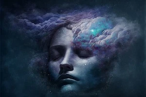 Canvas Art Blue Purple Abstract Mind Face Fantasy Wall Picture Poster Print - Picture 1 of 22