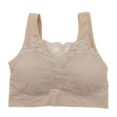 Rhonda Shear Bra Womens Large Nude Lace Overlay Wireless Padded Comfort Soft - Image 1 of 4