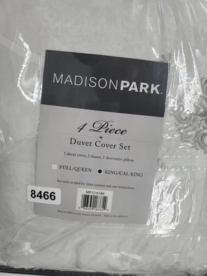 Madison Park Duvet Cover Set King/Cal King 4 Piece White Gray Embroidered Cotton - Image 1 of 4