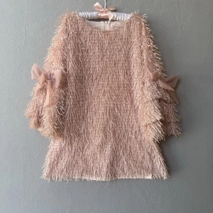 Mama Luma Pink Feathered Princess Girls Dress Fairy Organza Bows Size 3 - 4 - Picture 1 of 11