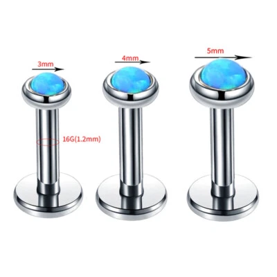 1Pc 16G Opal Cartilage Stud Earring Internally Threaded Labret Lip Monroe Tragus - Image 1 of 4