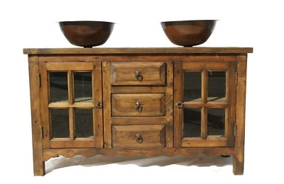 Tocador de baño rústico personalizado puertas de vidrio de 48" de ancho Foto 1 de 4