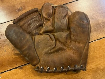 VINTAGE RARE BOB FELLER JC HIGGINS MODEL 1663 3 FINGER BASEBALL MITT GLOVE - Image 1 of 4