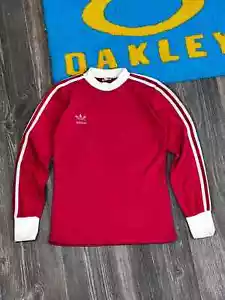 70's Vintage Adidas Long Sleeve Red Jersey Shirt size 46-48 - Picture 1 of 7