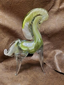 Vintage Estilo Murano Vidrio Soplado Caballo Equino Blanco Verde con Ojos Azules - Imagen 1 de 10