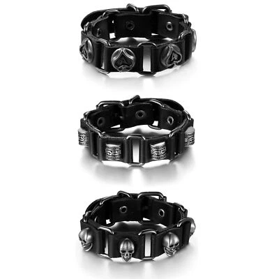 Pulsera de cuero ajustable para hombre 3 piezas de tarjeta de póker punk pala una calavera Foto 1 de 3
