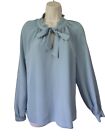 Vintage The Limited Mint Green Secretary Blouse Shirt Ruffle Collar Bow Tie M-L
