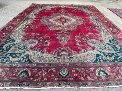 ALFOMBRA ORIENTAL ANTIGUA 10x13 roja azul hecha a mano grande tradicional colorida 9x12 10x14 Foto 1 de 4