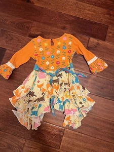 Jelly The Pug Forest Friends Dress Size 4T Animal Print Floral Ruffle Dress - Picture 1 of 7