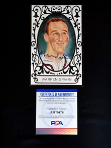 WARREN SPAHN PSA/DNA SIGNED PEREZ STEELE MASTER WORKS HOF POSTCARD #21 AUTOGRAPH - Picture 1 of 3