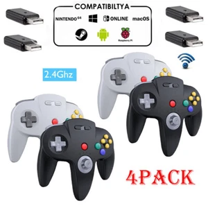 2.4G Wireless N64 Switch Controller For Nintendo PC Mac w/Rumble Pak 4PACK - Picture 1 of 23
