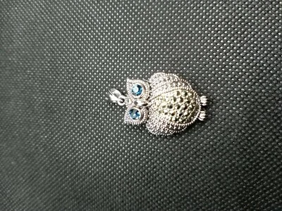 Faux Sapphire Silvertone Marcasite Owl Pendant - Image 1 of 4