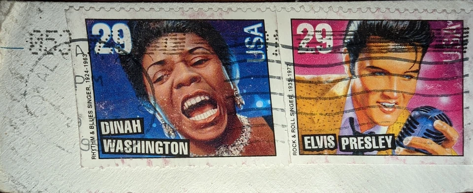 Estampillas postales canceladas de Elvis Presley y Dinah Washington Foto 1 de 1