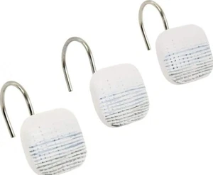 Croscill Nomad Shower Curtain Hooks- Cream Square W/Striping Blue/Grey - Picture 1 of 4