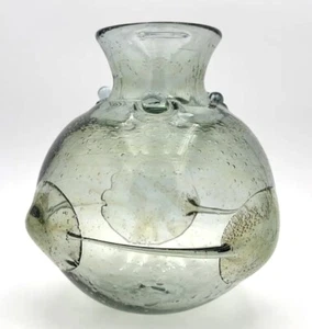 Vintage 1973 Peter Bramhall Art Glass Orb Vase Sculpture Clear, Green, Yellow - Picture 1 of 24