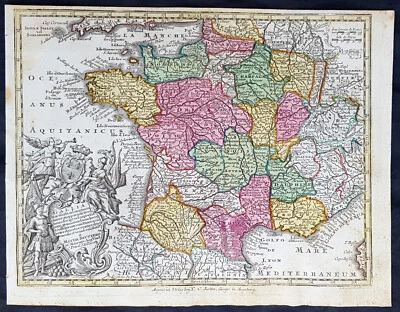 Mapa antiguo de Francia de Georg Mattaus Seutter 1744 Foto 1 de 2