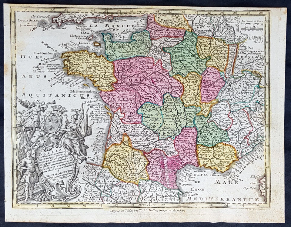 1744 Georg Mattaus Seutter Antique Map of France - Image 1 of 2