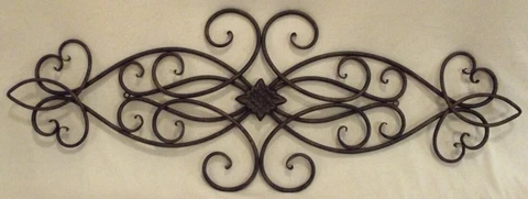 LARGE VINTAGE BRUSHED GOLD METAL DOOR WALL DECOR PEDIMENT 37" L x 13" T Cover