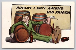 Träumte ich war unter alten Freunden Fässer Mann trinkt DB POSTKARTE (034039) - Bild 1 von 2