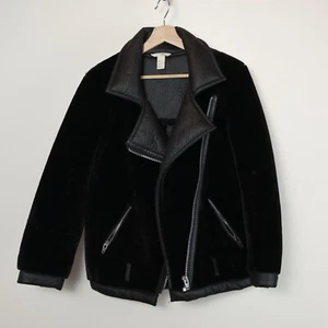 H & M Faux Brown Fur Women’s 4 Long Sleeve Spit Collared Coat W/Zipper & Pockets - Picture 1 of 4