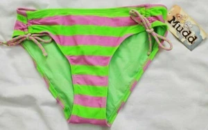 Traje de baño barro para mujer corbata lateral parte inferior de bikini rosa verde rayas nuevo - Imagen 1 de 9