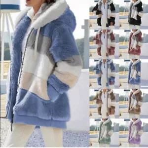 Women Warm Teddy Bear Fluffy Coat Ladies Fleece Zip Jacket Outwear Large Size - Picture 1 of 18