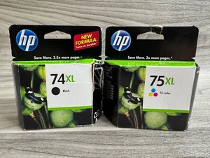 GENUINE HP 74XL 75XL BLACK COLOR INK CARTRIDGE 2-PACK AUTHENTIC ORIGINAL OEM - Picture 1 of 3