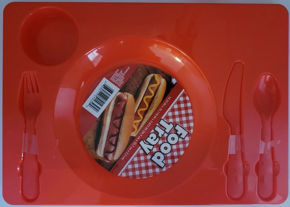 Dinner Lunch Food Trays Plastic w Flatware 5 Sections 10”x14.3”, Select: Color - Image 1 of 1