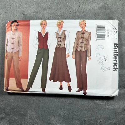Butterick 6711 Misses Jacket Vest Midi Skirt Pants Pattern Sz 18-22 Vintage Y2K - Image 1 of 4