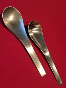 Two Georg Jensen Stainless Denmark Blue Shark Solid Serving Spoons 8 1/8" - Picture 1 of 4