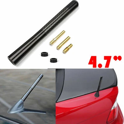 Carbon Fiber Black Aluminum Short 4.7" Screw In AM/FM Radio Antenna for Nissan - Image 1 of 4