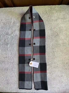 Plaid Scarf with Buttons Grey Black Red Winter Wrap Shawl Soft Warm Fashion - Picture 1 of 3